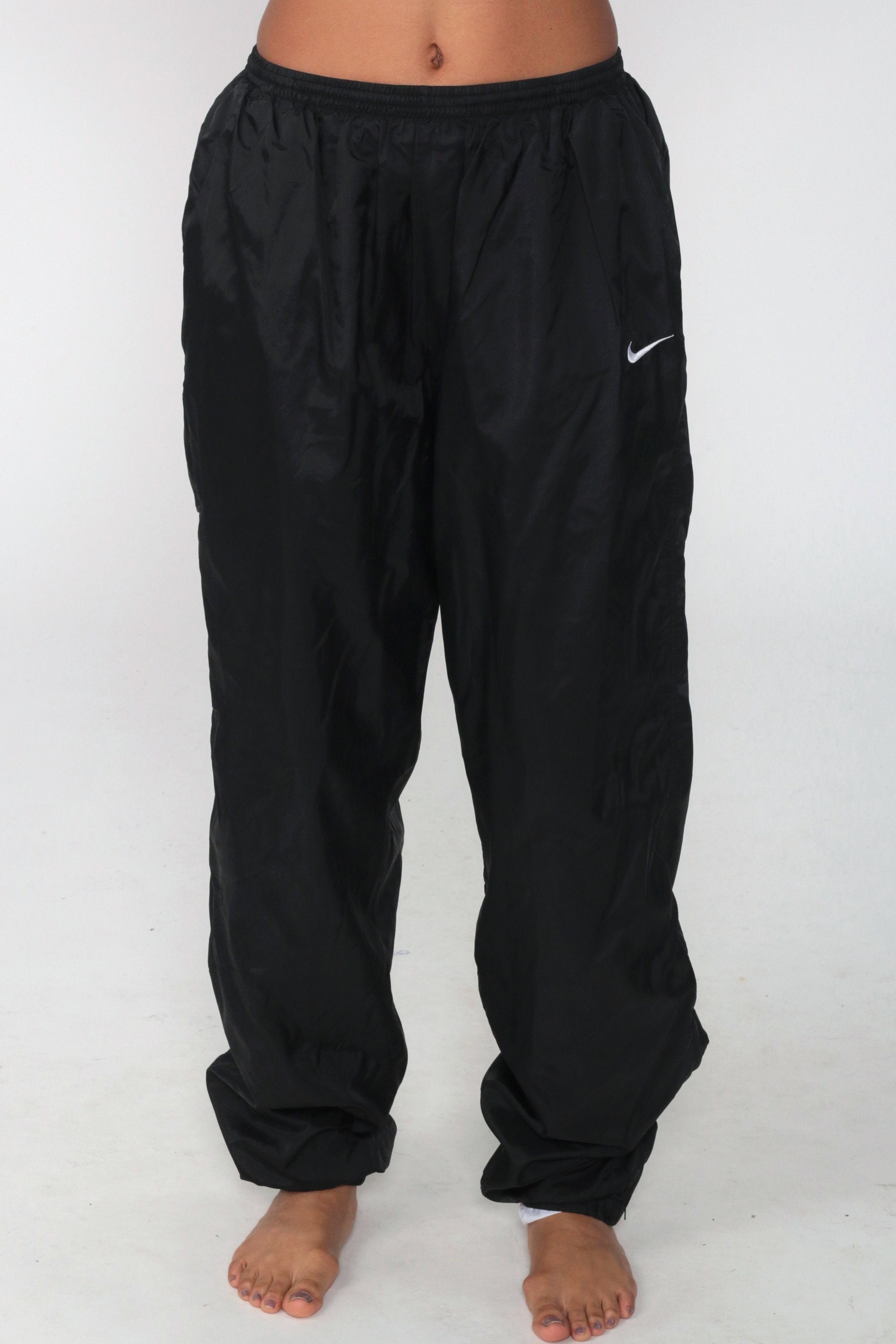Nike Track Pants L -- 90s Black Joggers Baggy Jogging Track Suit Warm Up Suit Black Athletic 
