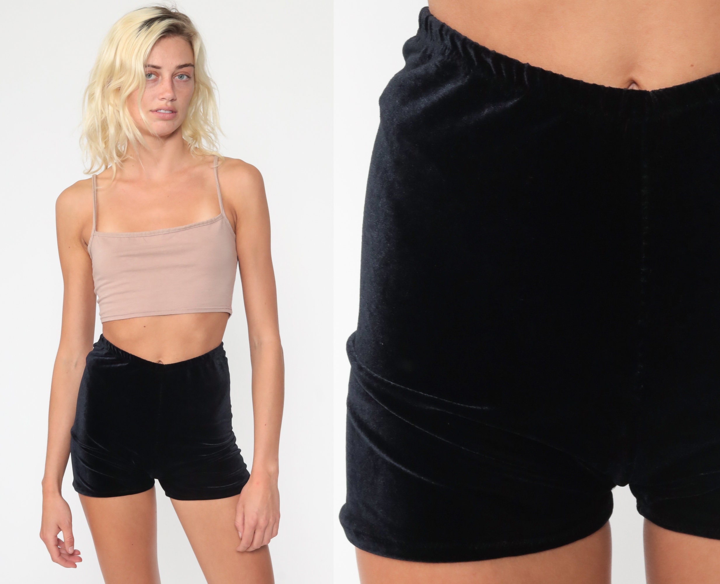 Black Velvet Shorts 90s Shorts Hotpants 