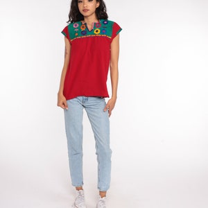 Mexican EMBROIDERED Blouse Hippie Top Floral Shirt Boho Shirt FESTIVAL Tunic Bohemian Vintage Retro Red Small image 3