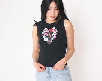 Punk Rocker Girl Tank Top Y2K Shirt Rock Music Rebel Flames Buttons Pins Graphic Tee Sleeveless T-Shirt 2000s Black Muscle Vintage 00s Small