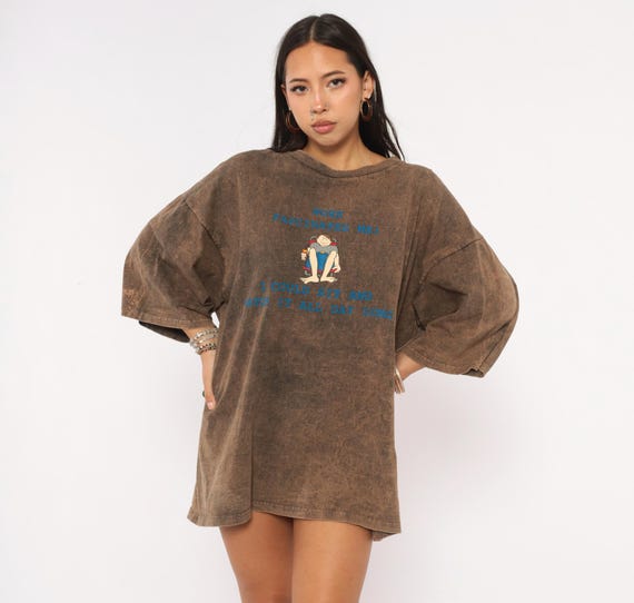 90s Lazy Humor Tee "Work Fascinates Me! I Could Sit And Watch It All Day Long" Acid Wash Brown Funny Shirt Unisex Vintage Extra Large XL