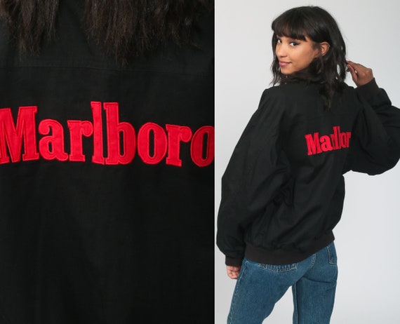 Reversible Marlboro Jacket Bomber Jacket 90s Baseball Cigarette 80s Windbreaker Red Black 90s Retro Sport Coat Vintage Medium Large