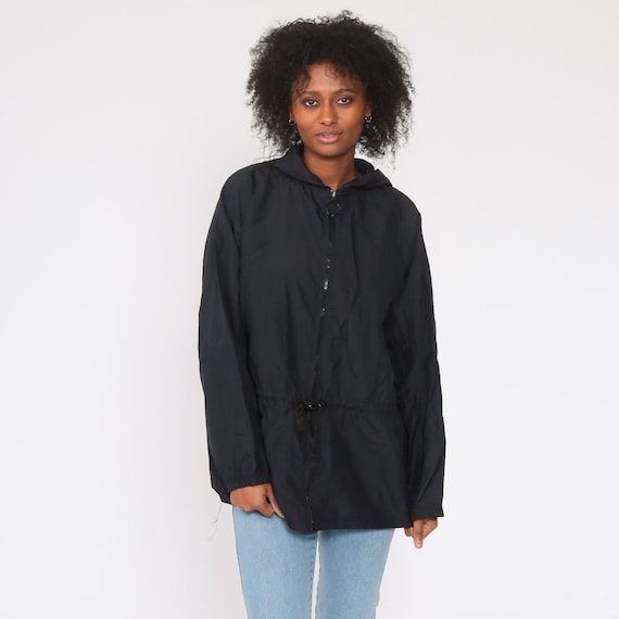 Black Hooded Jacket 80s Jacket Hoodie Windbreaker Hood Oversized Coat Hood 90s Vintage Retro Extra Large xl