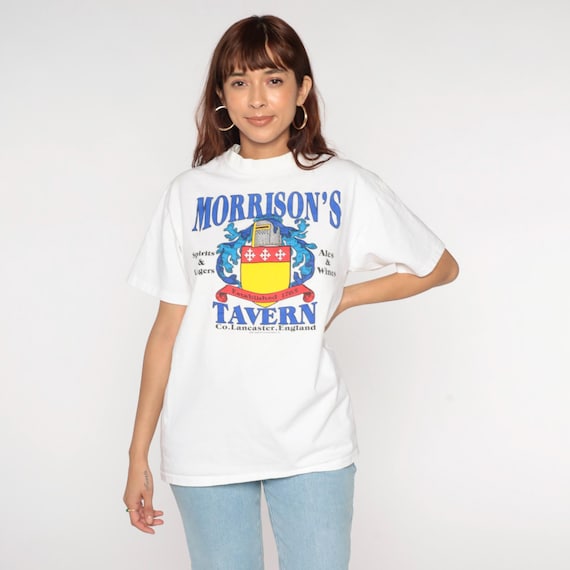 Vintage Morrison's Tavern Shirt 1991 Co Lancaster Souvenir 90s England T-Shirt Graphic Tee Bar Restaurant TShirt Retro White 1990s Large L