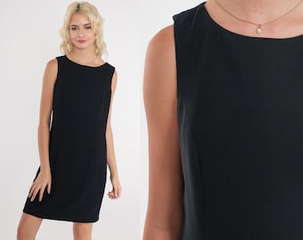 Little Black Dress y2k Mini Shift Dress Retro Simple Party Dress Sleeveless Sheath Chic Classic LBD Cocktail Evening Vintage 00s Small S 4