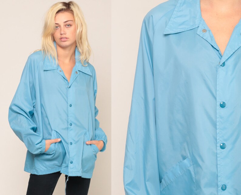 70s Jacket Baby Blue Jacket Windbreaker Baseball Pastel Retro Plain Normcore Hipster Collared Vintage 1970s Retro Sports Extra Large xl