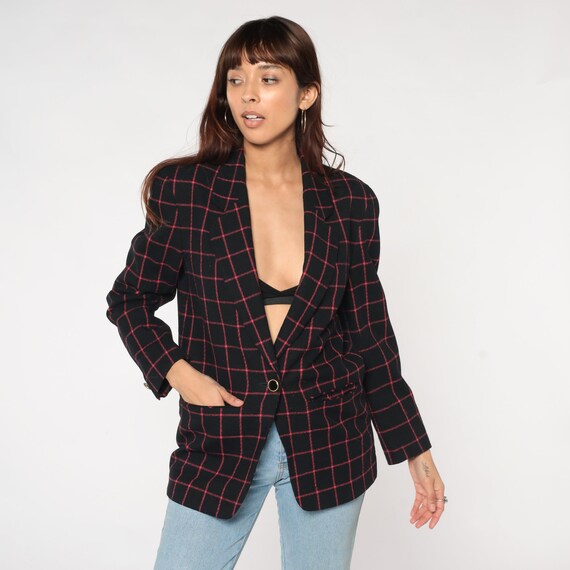 Checkered Blazer 80s Pendleton Wool Black Pink De… - image 3