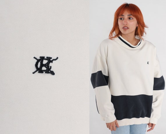 Color Block Sweatshirt 90s Black White Striped Sweatshirt Hunt Club Pullover Ringer Shirt Streetwear Vintage 1990s Men's Extra Large xl