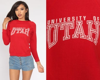 University Of Utah Sweatshirt 80s Distressed Red Sweatshirt College Shirt Slouchy Crewneck 1980s Vintage Extra Small xs