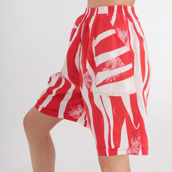 80s Shorts Wide Leg Shorts Red White Striped Abstract Dandelion Print Baggy Shorts High Elastic Waist Beach Vintage 1980s Extra Small XS S