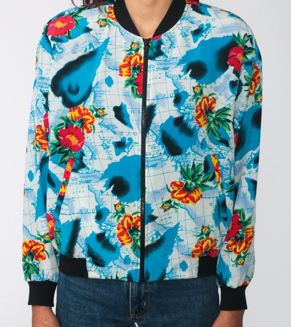 Floral Map Jacket 90s Windbreaker Jacket World Ma… - image 5