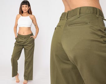 Vintage Boy Scout Pants Olive Green Pants Army High Waisted 90s Slacks Uniform Trousers Military Olive Drab 1990s Medium 33