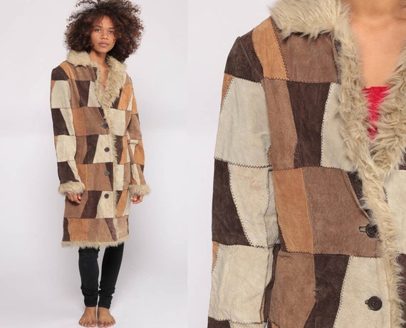 Patchwork Suede Jacket Long Leather Faux Fur 90s Leather Jacket Faux Fur 90s