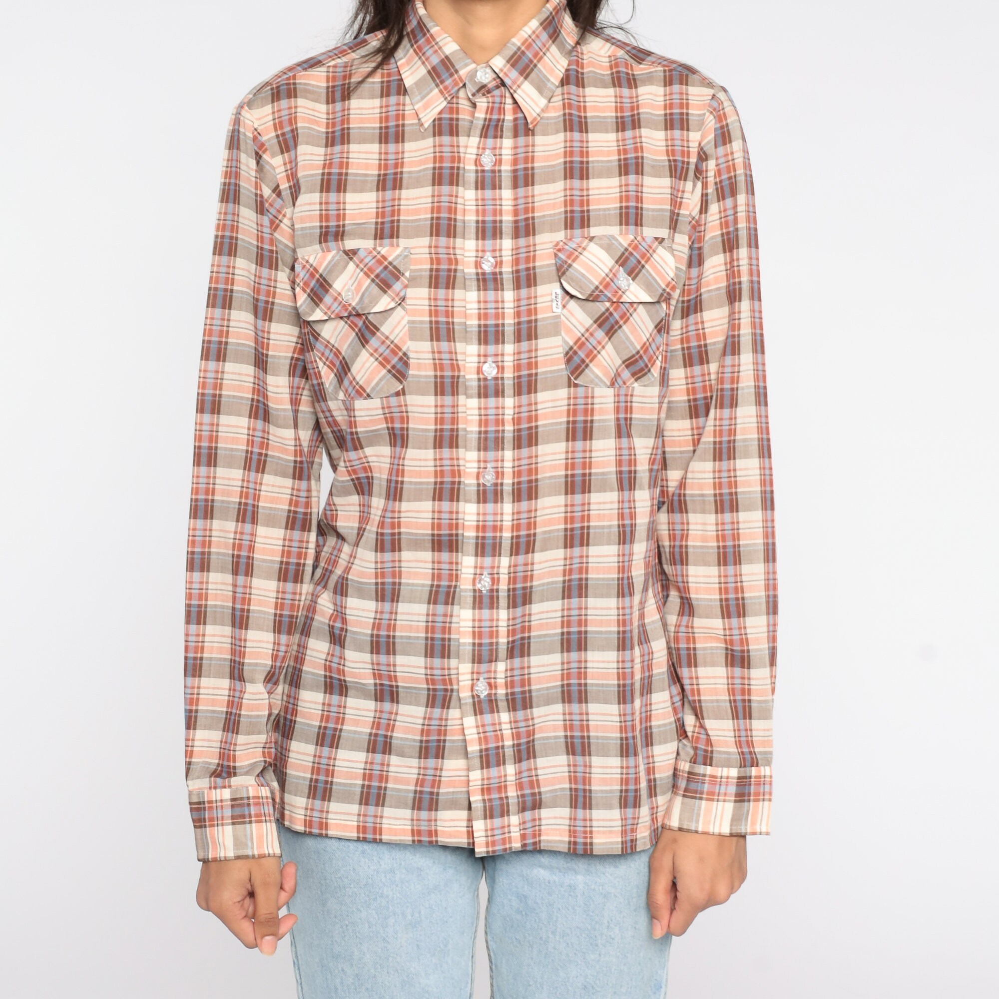 Plaid Levis Shirt 80s Button up Shirt Brown Checkered Shirt | Etsy