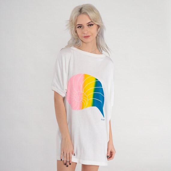 Seashell T-Shirt Dress 80s Acapulco TShirt Mexico Tropical Beach Graphic Tee Night Shirt Sleep Mini Dress Tourist Retro Vintage 1980s Small