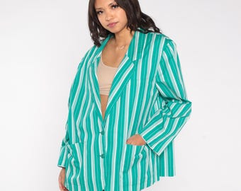 Groen gestreepte blazer jaren 90 oversized zakelijk casual streetwear bedrijfskantoor werk colbert werkkleding carrière executive 22 W 2XL