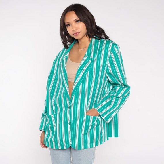 Green Striped Blazer 90s Oversized Business Casual Streetwear Corporate Office Work Suit Jacket Workwear Career Executive 22W 2XL