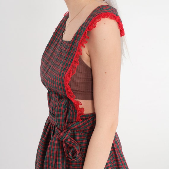 70s Apron Dress Red Plaid Open Back Diner Uniform… - image 5