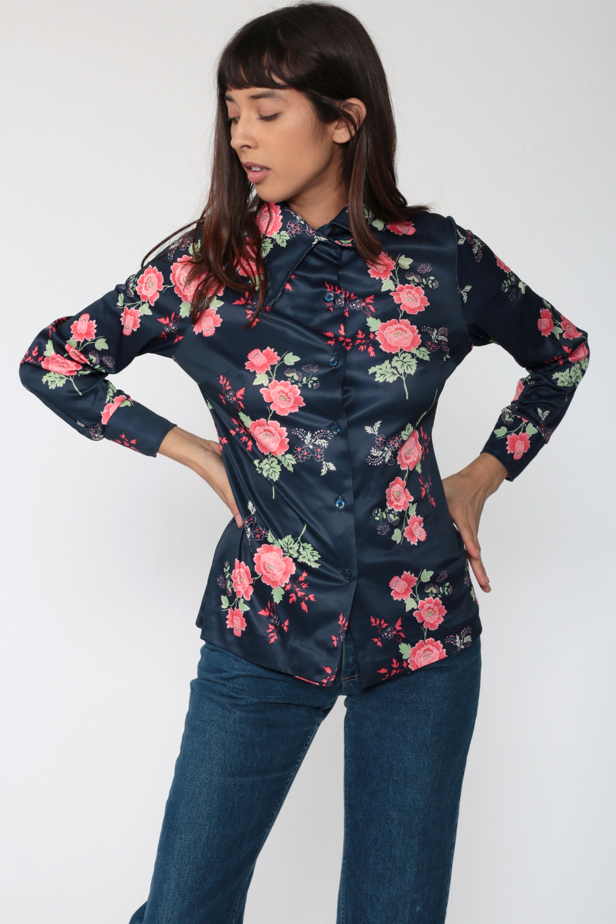 navy floral shirt