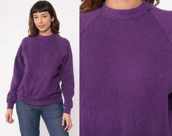 Purple Crewneck Sweatshirt 80s 90s Sweatshirt Raglan Sleeve Plain Long Sleeve Slouchy 1980s Vintage Sweat Shirt Fruit of the loom Medium