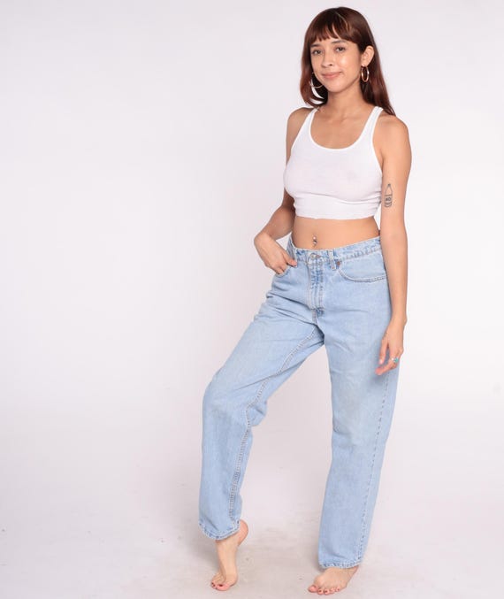 90s Levis 550 Relaxed Fit Light Wash Denim High Rise Mom Jeans Five Pocket Stone Wash Blue Faded Vintage Casual Classic Size 34 x 32