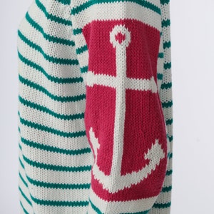 Nautical Anchor Sweater Striped 90s Knit White Green Yacht Sweater Vintage Slouchy Sailor Nerd Geek 1990s Cotton Ramie Small image 5