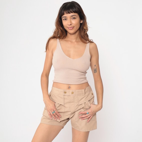 80s Swim Trunks Tan High Waisted Swimming Shorts Elastic Waist Nylon State o Maine Vintage 1980s Bathing Suit Retro Medium 34