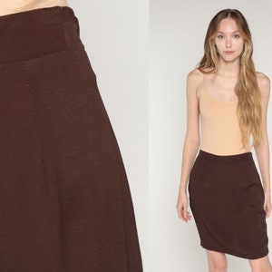 Brown Pencil Skirt 90s Mini Skirt Retro Plain Simple High Waisted Wiggle Skirt Chic Mod Minimalist Basic Plain Fitted Vintage 1990s Medium M