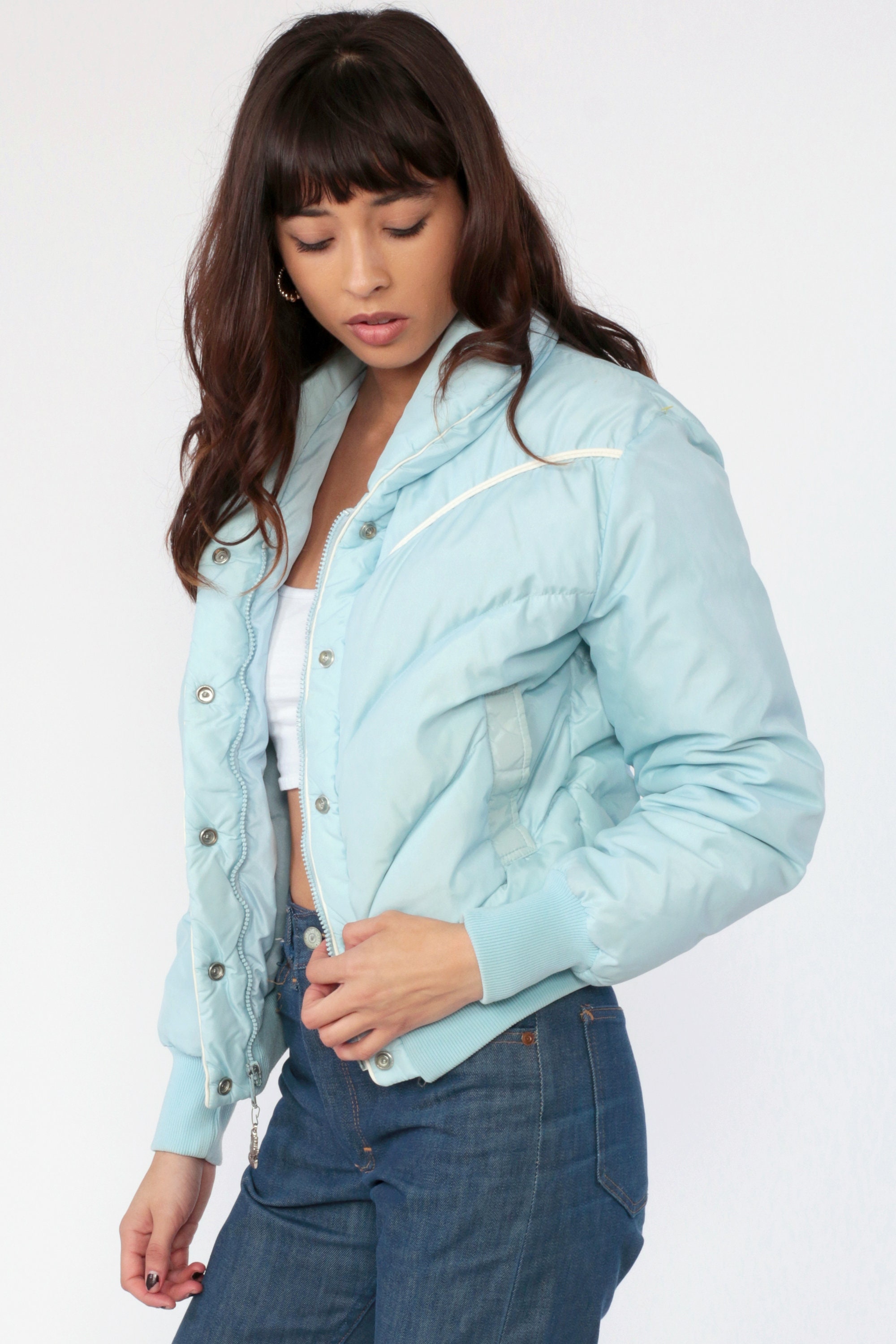 Baby Blue Puffer Jacket Ski Jacket 70s Winter Coat Down Coat Pastel Puffy Coat 80s Vintage Puff 