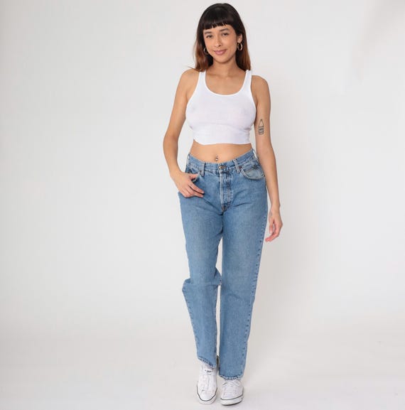 90s Mom Jeans Light Blue Wash High Waisted Straight Leg Cotton Denim Vintage Casual Relaxed Fit Streetwear Minimalist Blue System Large L