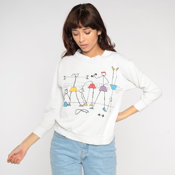 Workout Graphic Sweatshirt 80s Fitness Stick Figu… - image 2