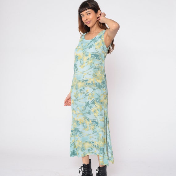 Seafoam Floral Dress 90s Side Slit Maxi Dress Ret… - image 4