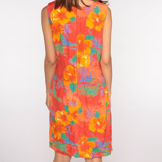 Tropical Floral Dress 80s Mini Orange Wrap Dress … - image 9