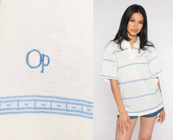 Ocean Pacific Polo Shirt 80s White Striped Shirt OP Collared - Etsy
