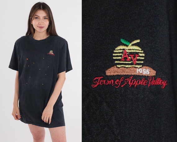 Apple Valley Shirt 90s Black Studded T-Shirt Hot Air Balloon Gold Studs Red Rhinestoned California Graphic Tee Vintage 1990s Extra Large xl
