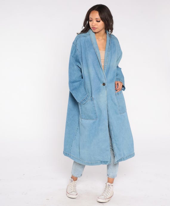 90s Denim Coat Long Oversized Jean Jacket Western Duster Streetwear Grunge Vintage Relaxed Fit Country Cowgirl Rodeo Ranch Maxi Outerwear 2X