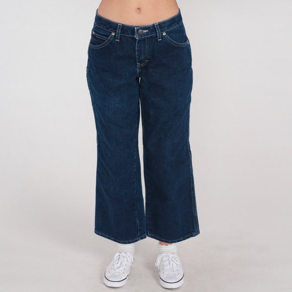 Y2K Dickies Jeans Low Rise Jeans Dark Wash Denim Bell Bottom Jeans Flare Jeans Hippie Pants Flares Bellbottoms Blue Vintage 00s Medium M 30