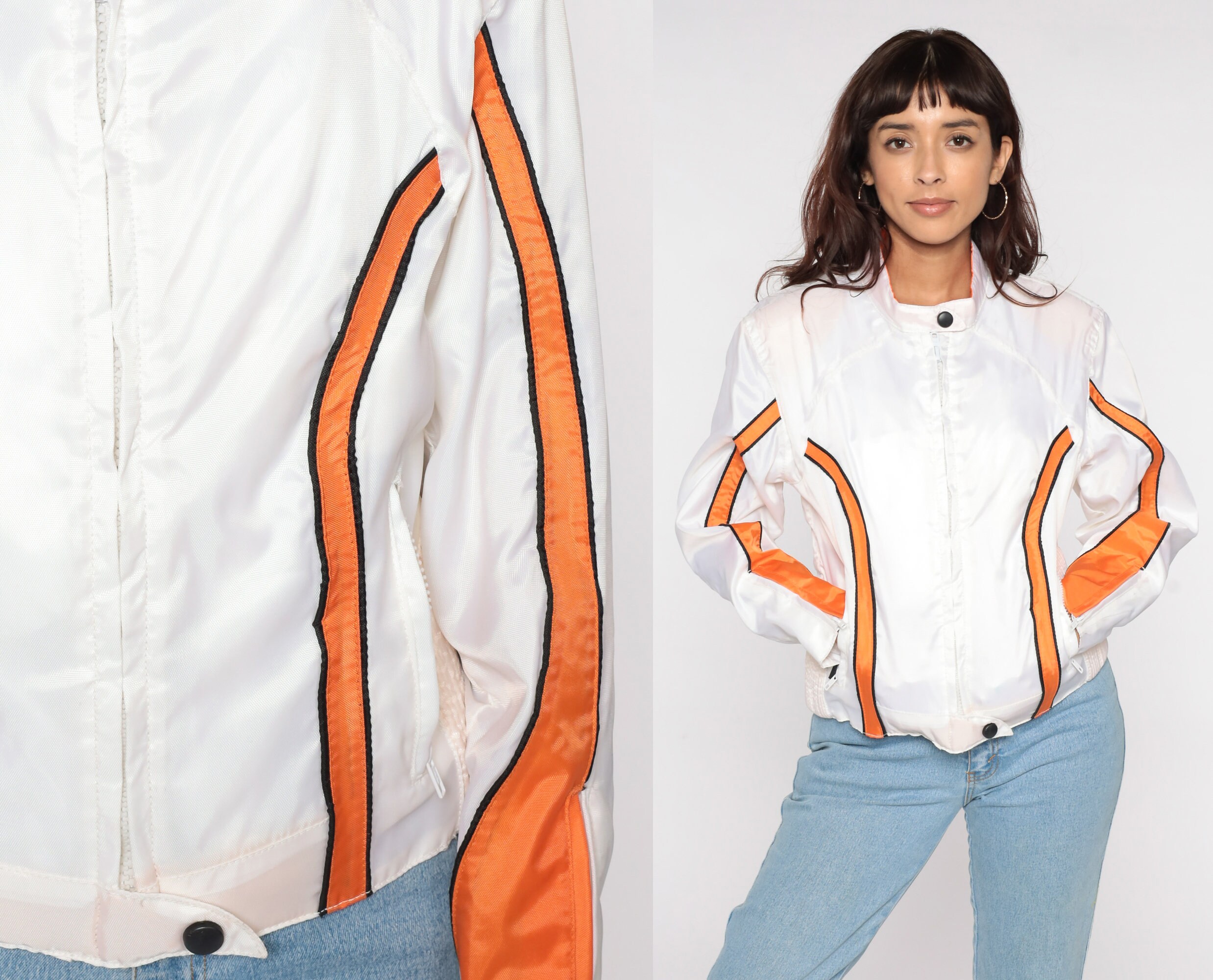 White Moto Jacket Orange Striped Jacket 