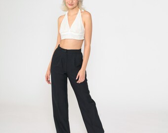 パンツ 1980s Euro Vintage Black Wide Trousers Deadstock Vintage 1980s Pleat-front Trousers (XS-L