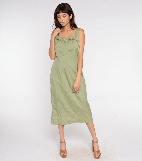 1950s Wiggle Dress Avocado Green Sun Dress Sheath… - image 3
