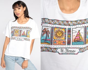 St Thomas Shirt Tropical Palm Tree Shirt Celestial Shirt Virgin Islands TShirt 90s Vintage Graphic Print 1990s Extra Large xl