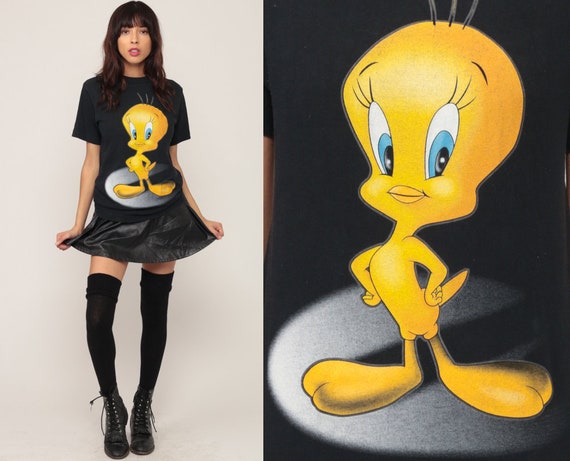 Looney Tunes Shirt TWEETY BIRD Tshirt 90s Cartoon Warner Bros Graphic Retro Tee 1990s Vintage T Shirt Black Small