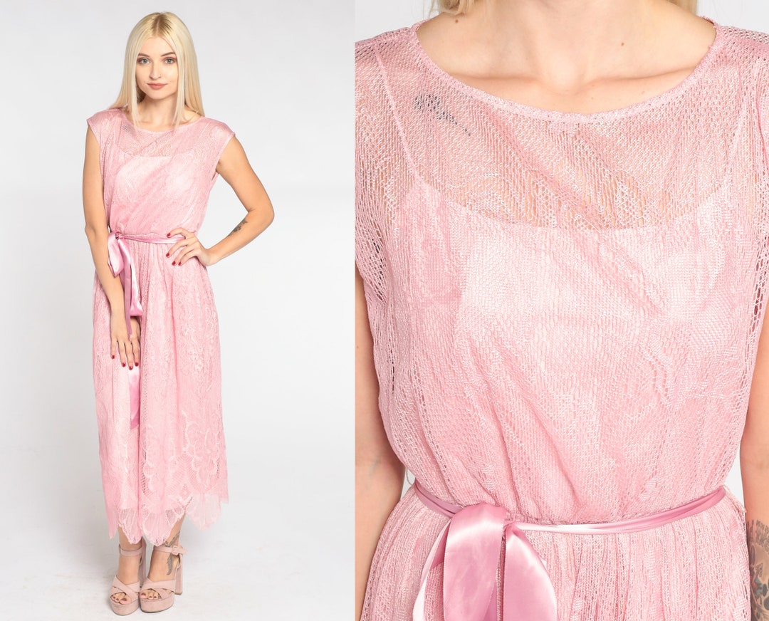 Large 1970s Pink Beaded Formal Dress main image 0