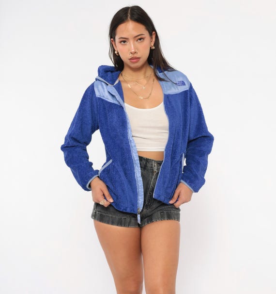 Y2K North Face Fleece Hooded Full Zip Jacket Blue Hoodie Outdoor Hiking Pullover Gorpcore Trail Periwinkle Coat Winter Layering Top Small S