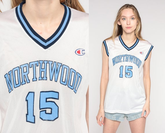 Vintage Northwood Timberwolves Jersey Shirt 90s Champion Basketball Jersey 15 Northwood University Michigan White 1990s Retro Sports Medium