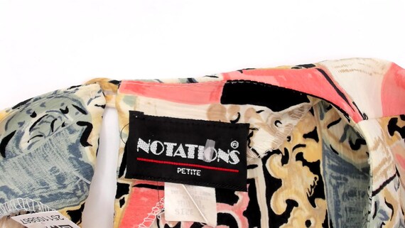 90s Patchwork Blouse Geometric Tile Print Pink Ye… - image 9