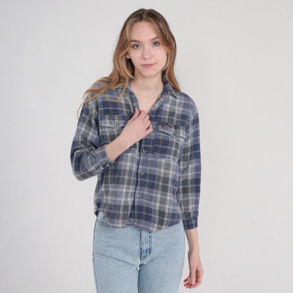 Blue Flannel Shirt 90s Plaid Button up Shirt Retr… - image 4
