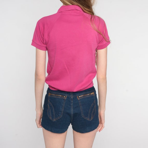 Hot Pink Polo Shirt 80s Cropped Shirt Short Sleev… - image 6