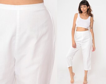 60〜70s white cotton pants White Cropped Pants 60s High Waisted Side Zip Cotton Ankle Length