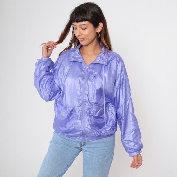 Purple Windbreaker 90s Zip Front Oversized Track Jacket Vintage Bomber Style Sporty Casual Lightweight Large L